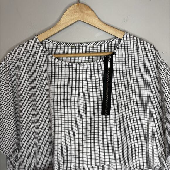 Chalet et Ceci Tunic Top Lrg Black White Grid Print Lagenlook Oversize Boxy - Picture 3 of 10